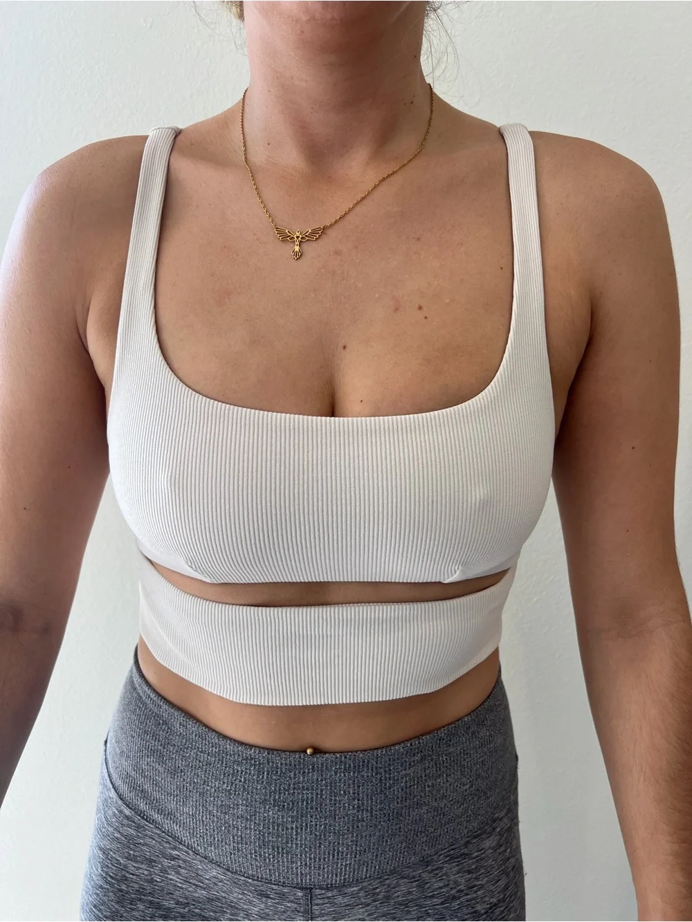 ALO Yoga White Ribbed Cutout Low-Back Sports Bra